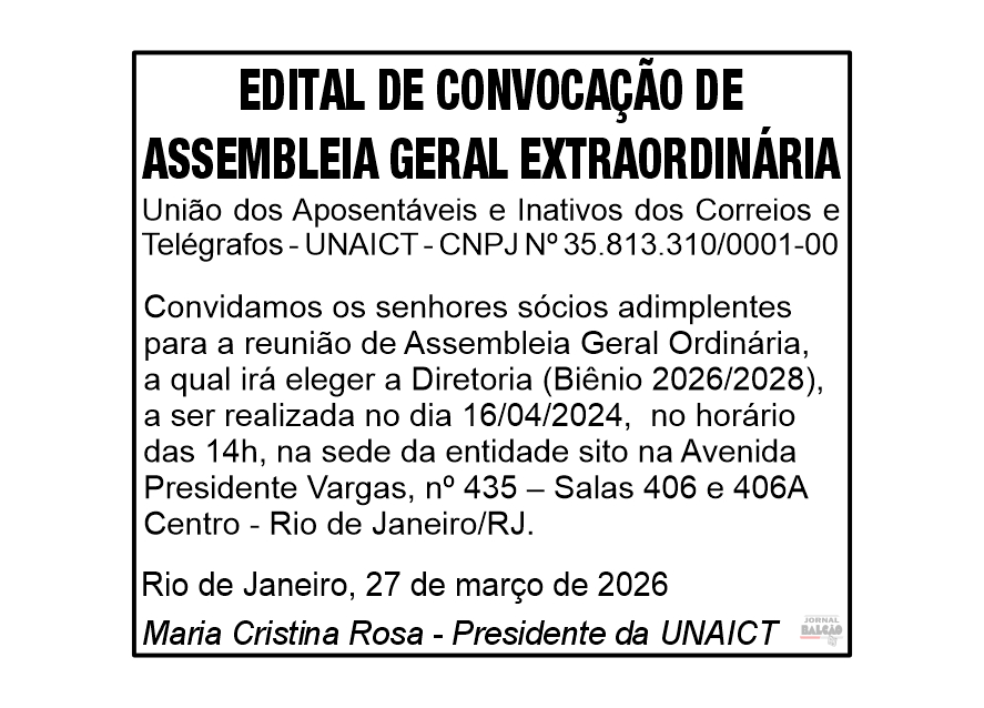 EDITAL DE CONVOCAÇÃO ASSEMBLEIA EXTRAORDINARIA