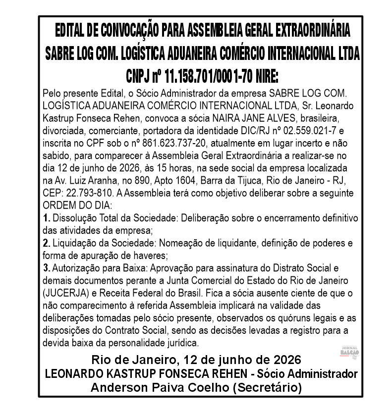 EDITAL DE CONVOCAÇÃO ASSEMBLEIA EXTRAORDINARIA