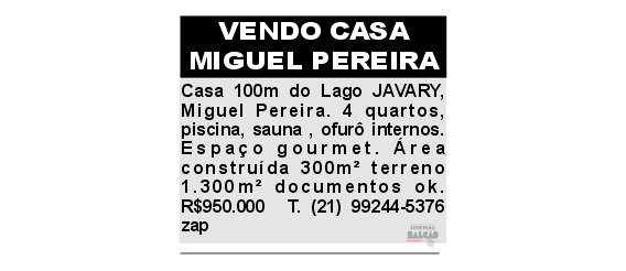 VENDO CASA MIGUEL PEREIRA