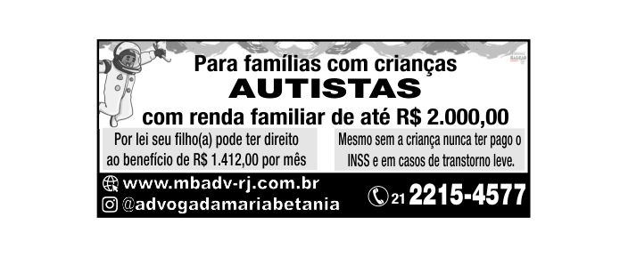 Famílias com crianças Autistas com renda familiar de até R$ 2.000,00