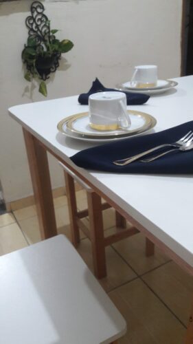 Mesa de Jantar 80×80 MDF Branco e Eucali