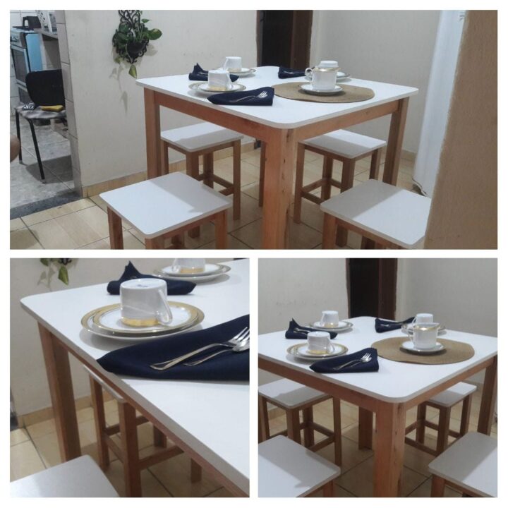 Mesa de Jantar 80×80 MDF Branco e Eucali