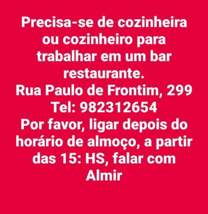 Precisa-se de cozinheira (o)