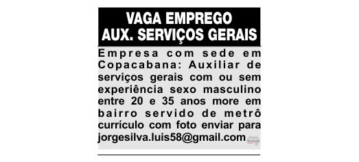 Vaga de emprego – Auxiliar de serviços gerais